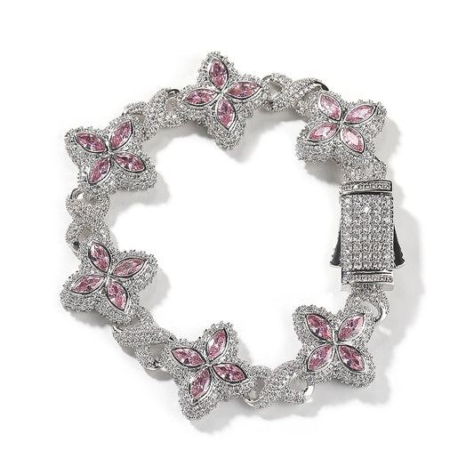 Vivace Gioielli Bracciale Floreale Rosa Cuban Zirconi